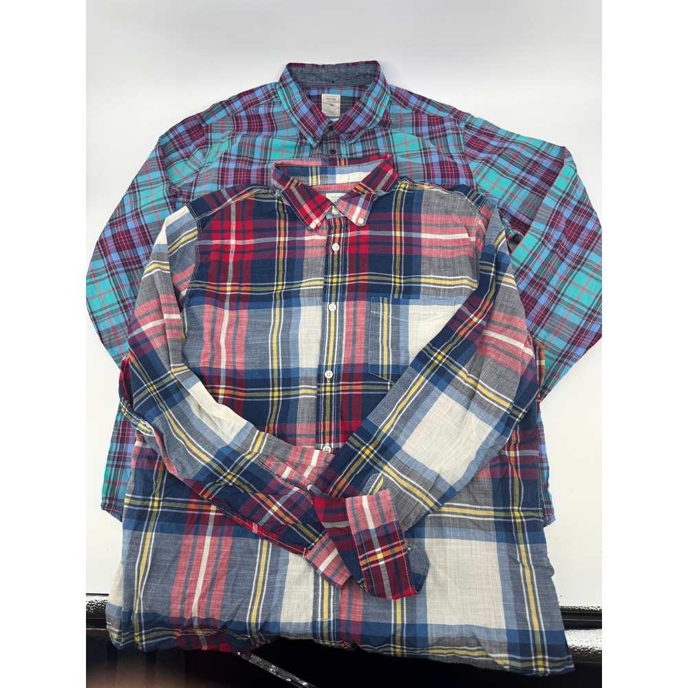Gap Plaid Lot Shirts Mens XL Multicolor Teal Red Cotton Bundle 2 Pack Button Up - Picture 6 of 16